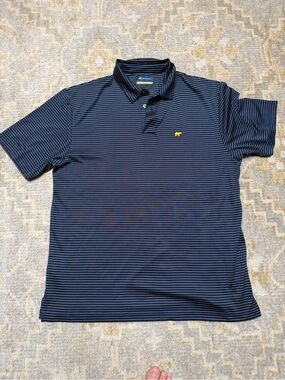 Men's Navy Stripe Polo with Yellow Accent